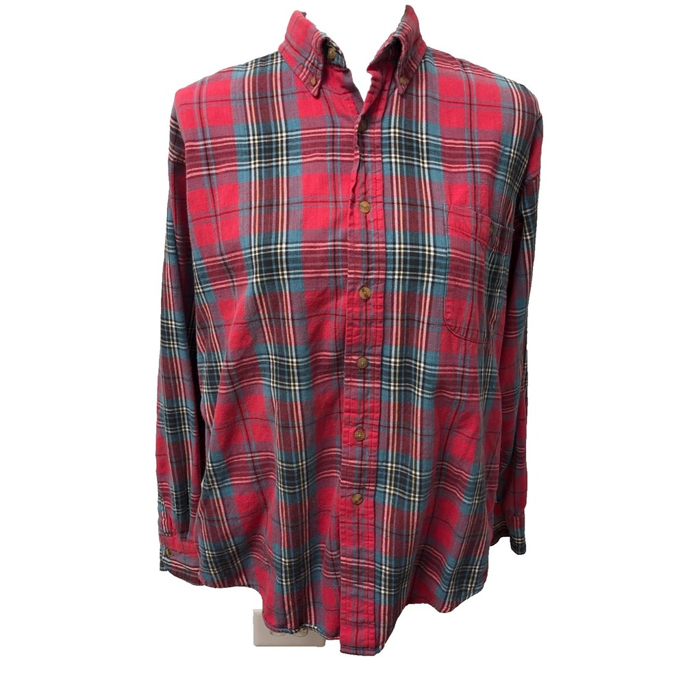 Sojara Flannel Button Up Top Womens Medium Red Tartan Plaid Love Your Life